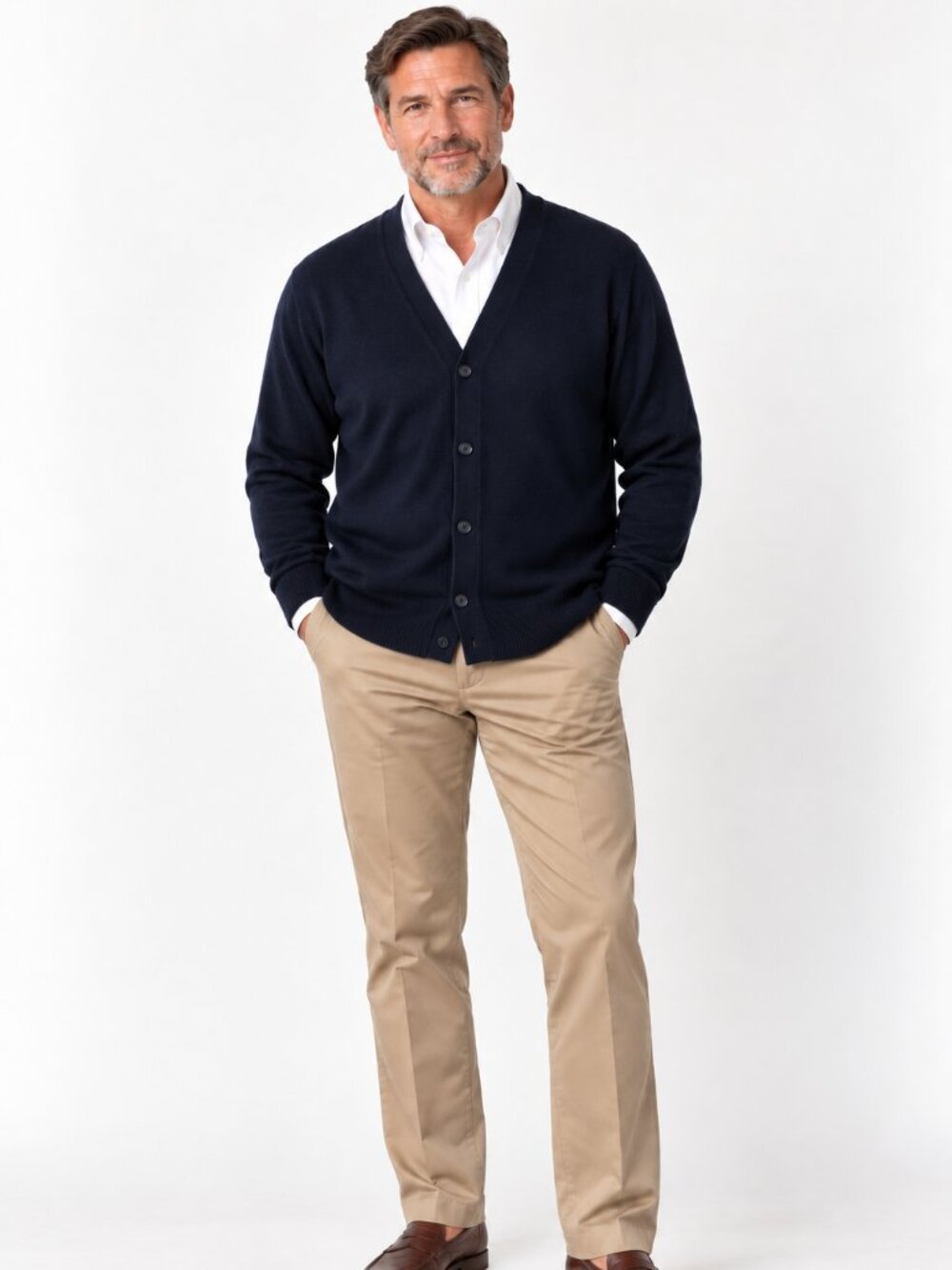Mongolian Cashmere Cardigan Sweater Men's Navy Blue Size XL - Picture 5 of 5